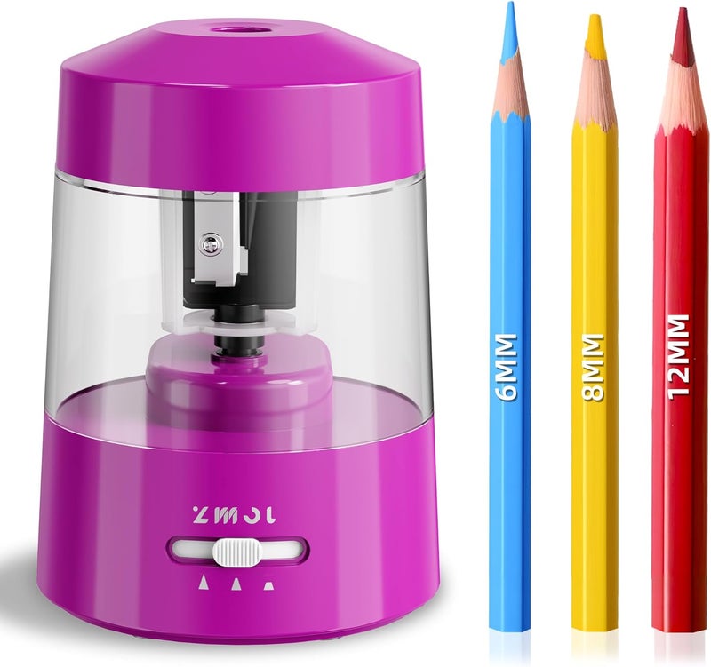 Zmol Electric Pencil Sharpener Battery Operated Power Kids for Colored & Jumbo Pencils No.2/(6-12mm) - Safe & Easy Use Plug in Portable with (AC Adapter,USB, Battery) for Classroom/Office/Home Pink - Image 1